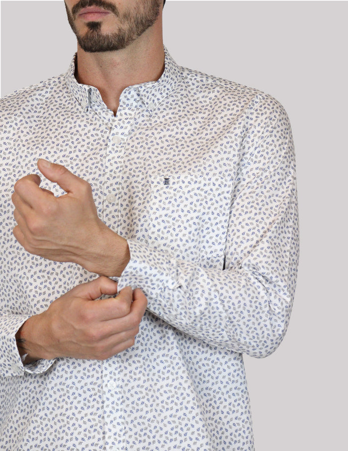 CAMISA MANGA LARGA BLANCO ESTAMPADO 100% ALGODÓN  REF 2305142