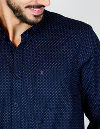 CAMISA MANGA LARGA AZUL ESTAMPADO 100% ALGODÓN  REF 2305147