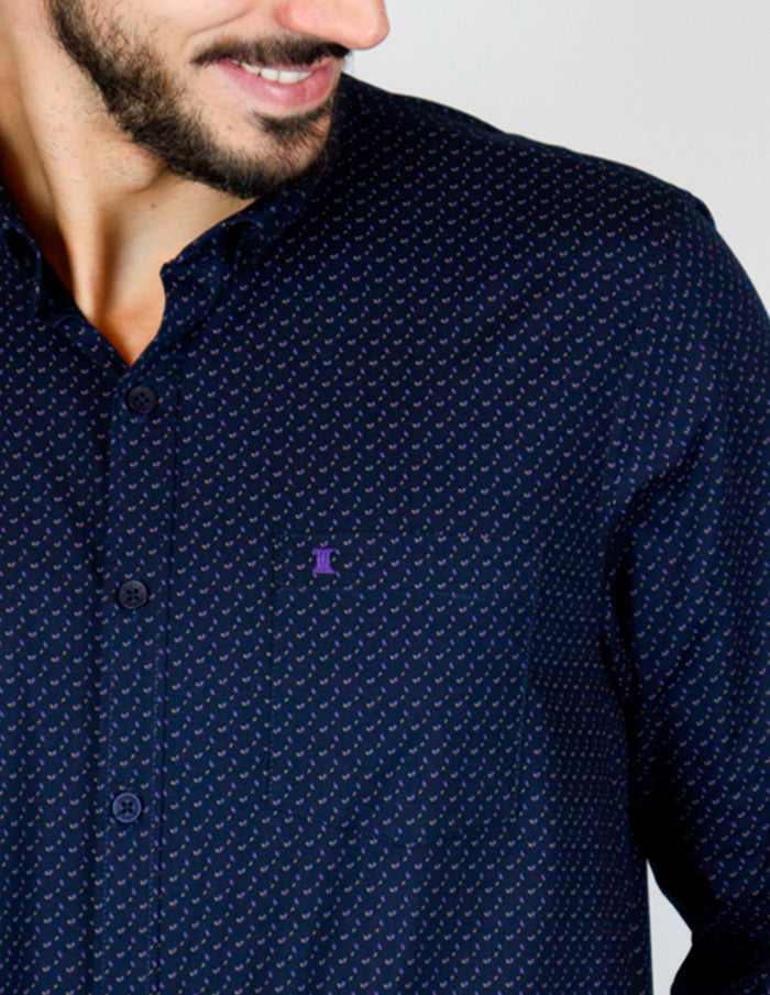 CAMISA MANGA LARGA AZUL ESTAMPADO 100% ALGODÓN  REF 2305147