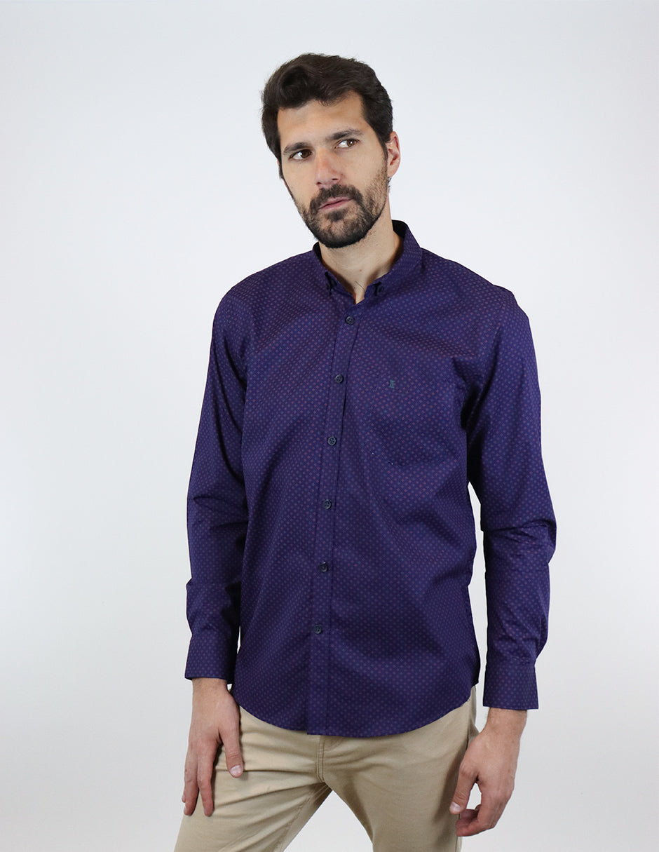 CAMISA MANGA LARGA MORADO ESTAMPADO 100% ALGODÓN  REF 2305149 E