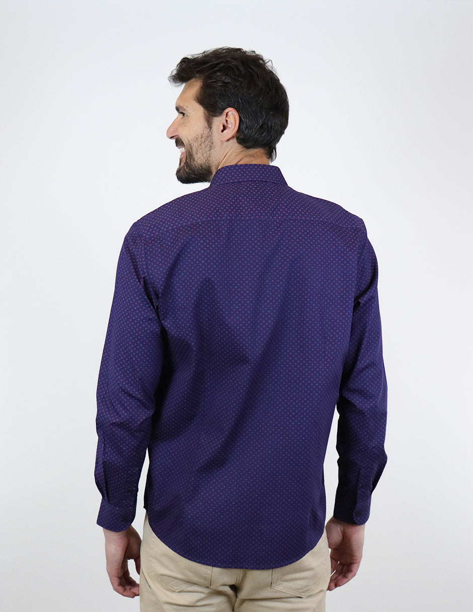 CAMISA MANGA LARGA MORADO ESTAMPADO 100% ALGODÓN  REF 2305149 E