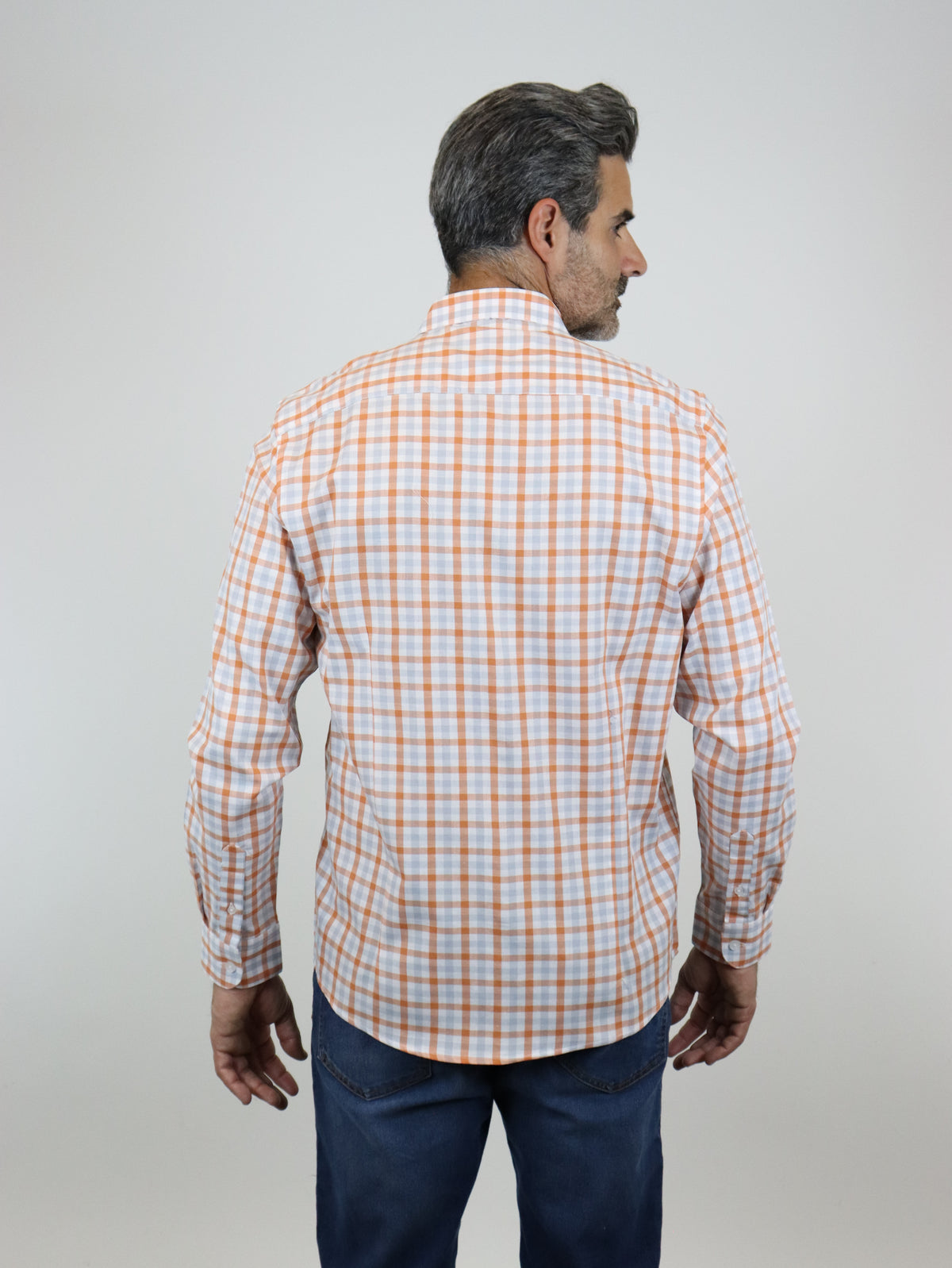 CAMISA MANGA LARGA NARANJA CUADROS 100% ALGODÓN  REF 2305150