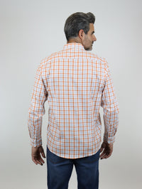 CAMISA MANGA LARGA NARANJA CUADROS 100% ALGODÓN  REF 2305150