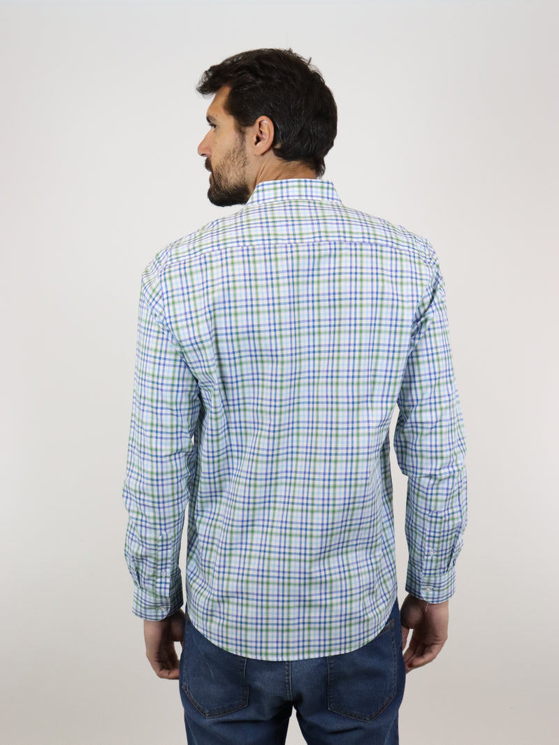 CAMISA MANGA LARGA AZUL CUADROS 100% ALGODÓN REF 2305151