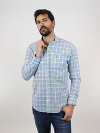 CAMISA MANGA LARGA AZUL CUADROS 100% ALGODÓN REF 2305151