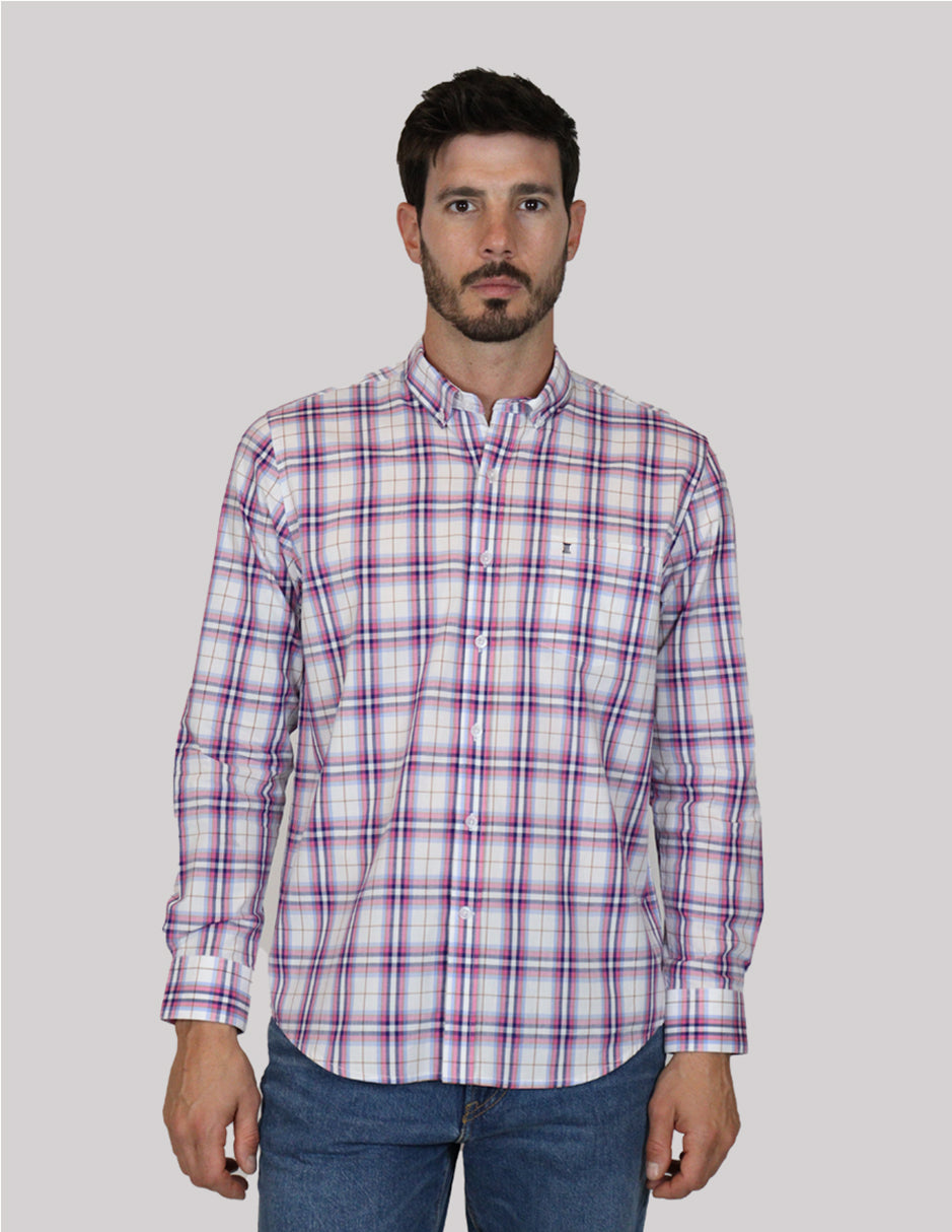 CAMISA MANGA LARGA MORADO CUADROS 100% ALGODÓN  REF 2305153