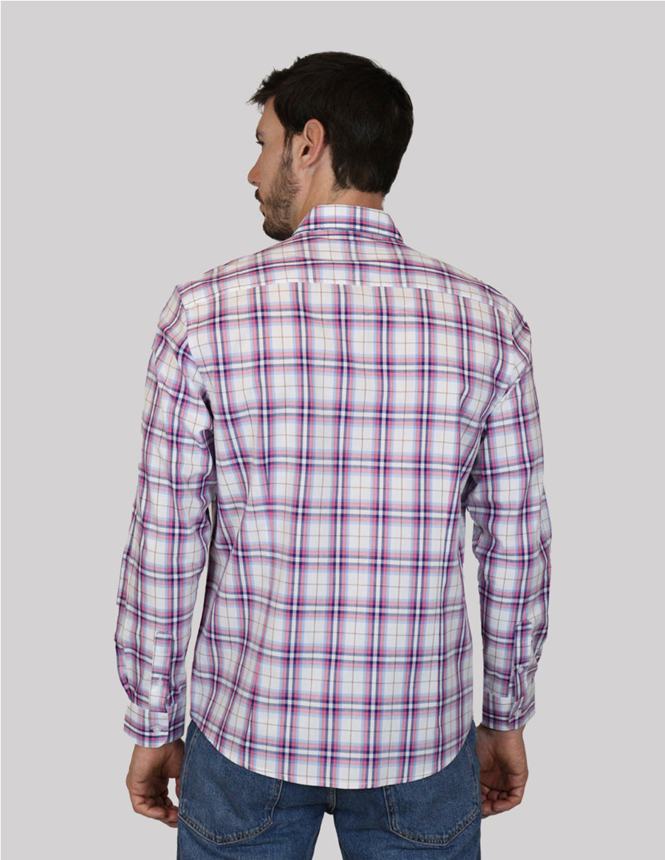 CAMISA MANGA LARGA MORADO CUADROS 100% ALGODÓN  REF 2305153