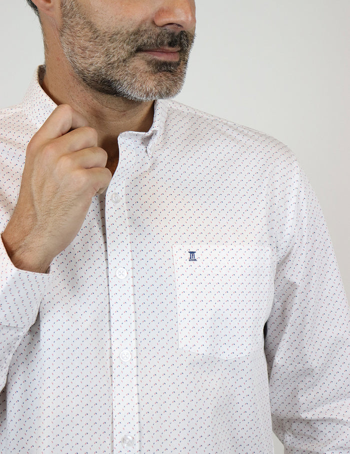 CAMISA MANGA LARGA BLANCO ESTAMPADO 100% ALGODÓN