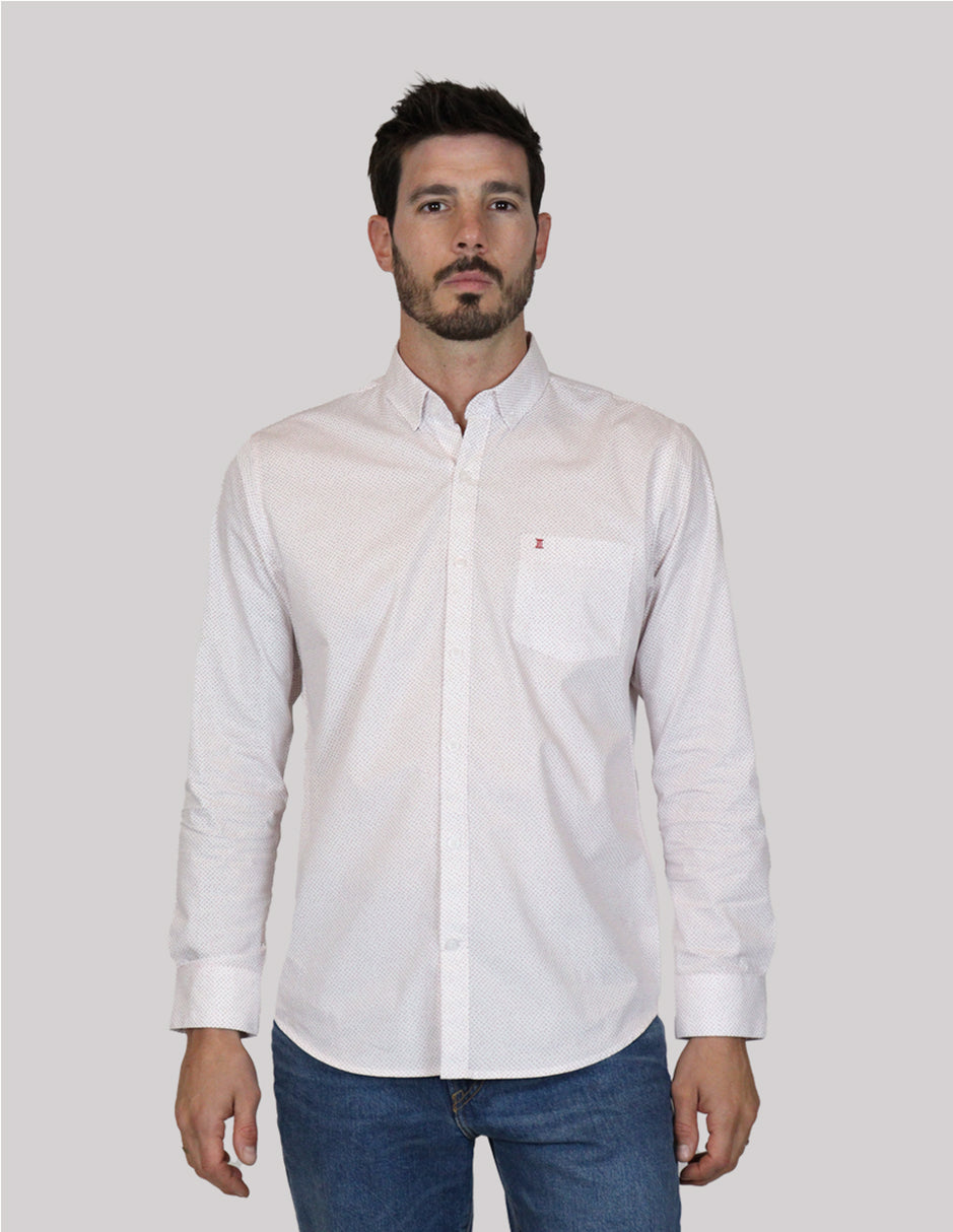 CAMISA MANGA LARGA BLANCO ESTAMPADO 100% ALGODÓN REF 2305158