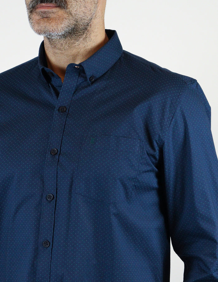 CAMISA MANGA LARGA AZUL ESTAMPADO 100% ALGODÓN REF 2305160