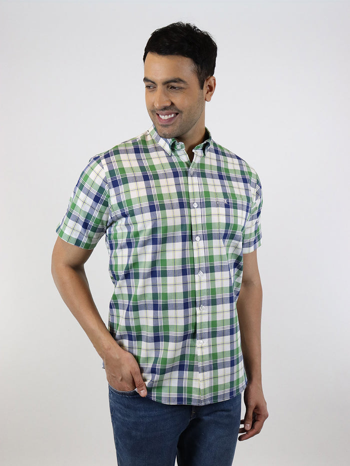 CAMISA MANGA CORTA VERDE CUADROS 100% ALGODÓN  REF 2305167