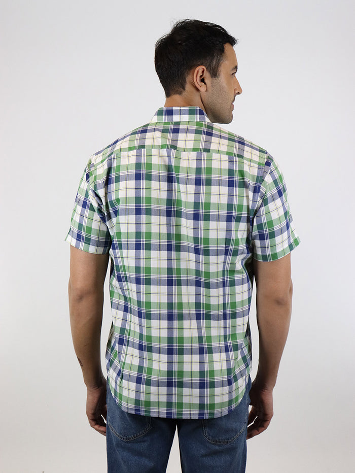 CAMISA MANGA CORTA VERDE CUADROS 100% ALGODÓN  REF 2305167