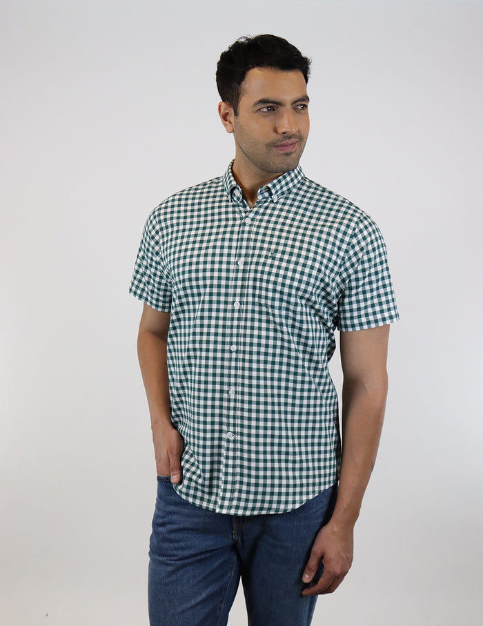 CAMISA MANGA CORTA VERDE CUADROS REF 2305170