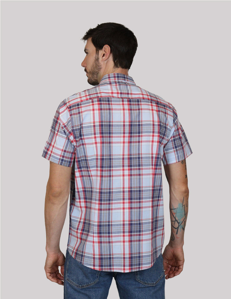 CAMISA MANGA CORTA ROJO CUADROS 100% ALGODÓN  REF 2305171