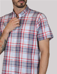 CAMISA MANGA CORTA ROJO CUADROS 100% ALGODÓN  REF 2305171