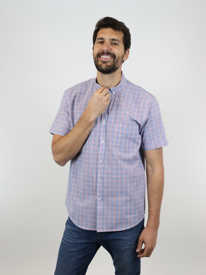 CAMISA MANGA CORTA AZUL CUADROS 100% ALGODÓN REF 2305173