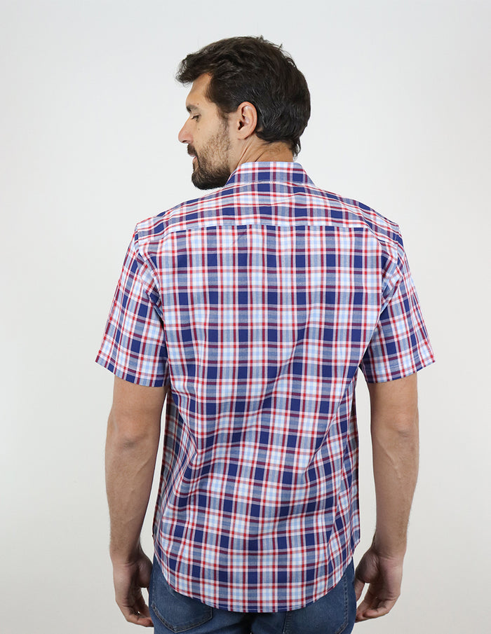 CAMISA MANGA CORTA MORADO CUADROS 100% ALGODÓN  REF 2305174