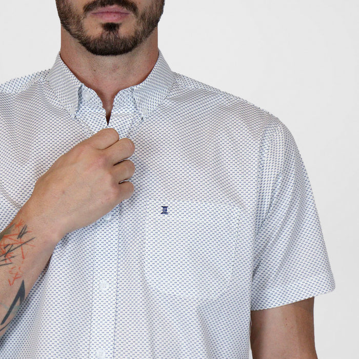 Camisa de Manga Corta Blanca con Estampado | Marca Dioro | 100% Algodón para Hombre en Tallas Extras