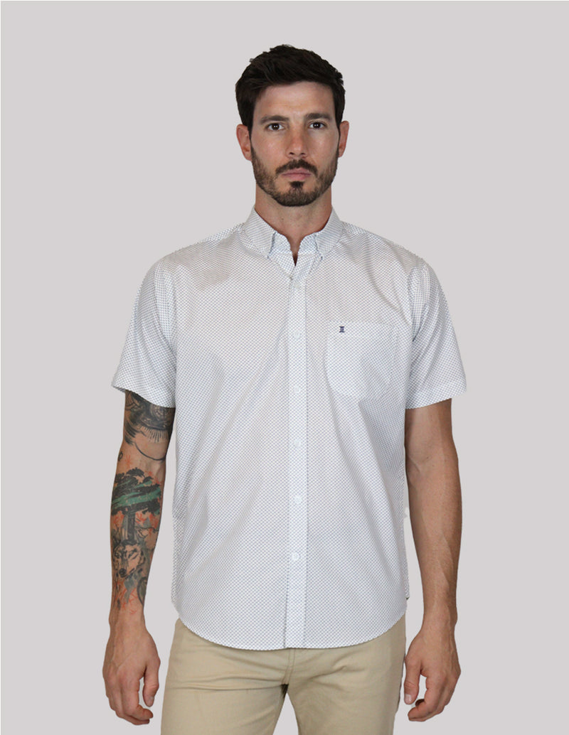 CAMISA MANGA CORTA BLANCA ESTAMPADO 100% ALGODÓN REF 2305181