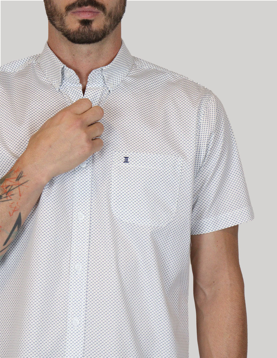 CAMISA MANGA CORTA BLANCA ESTAMPADO 100% ALGODÓN REF 2305181