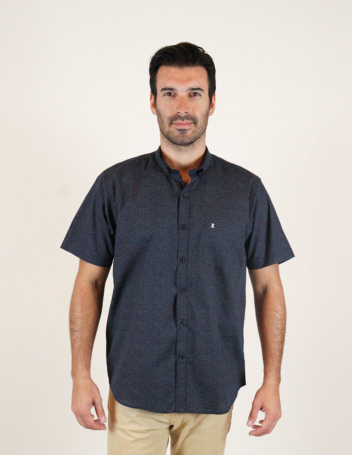 CAMISA MANGA CORTA AZUL ESTAMPADO 100% ALGODÓN  REF 2305188