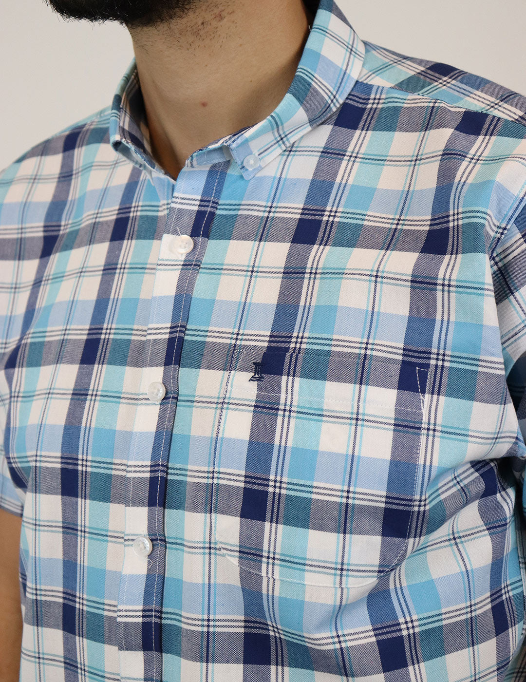 CAMISA MANGA CORTA AZUL CUADROS  REF 2305190