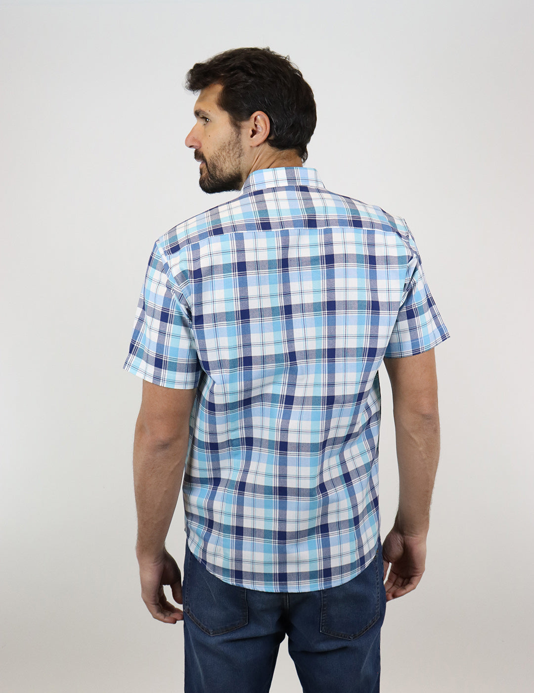 CAMISA MANGA CORTA AZUL CUADROS  REF 2305190