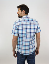 CAMISA MANGA CORTA AZUL CUADROS  REF 2305190