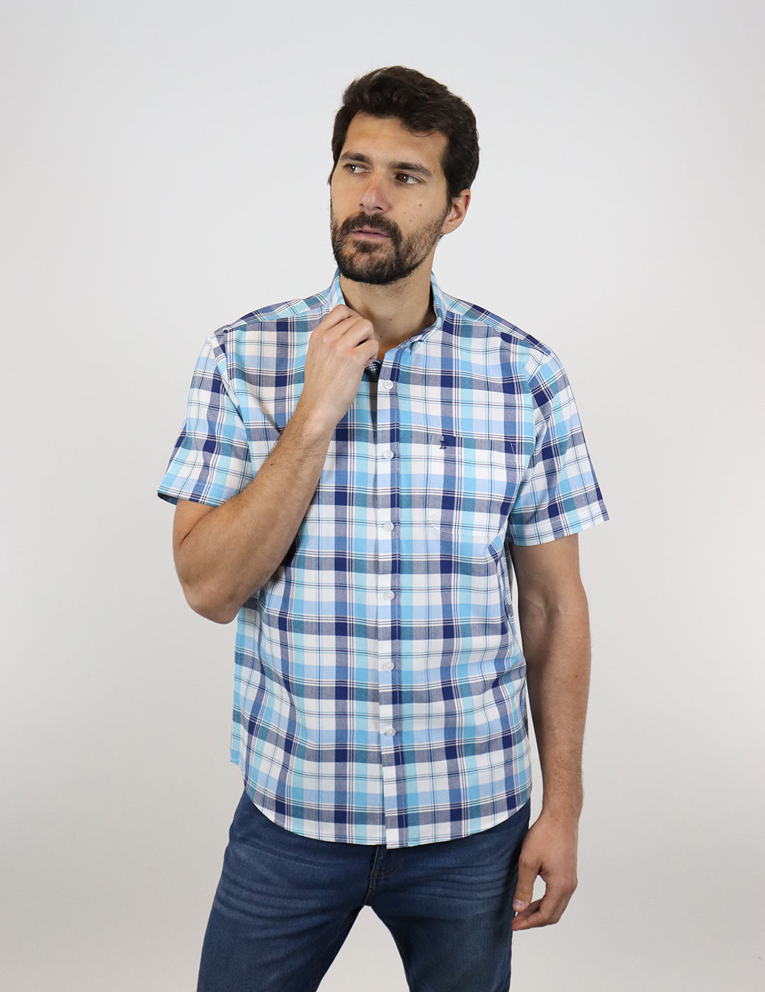 CAMISA MANGA CORTA AZUL CUADROS  REF 2305190