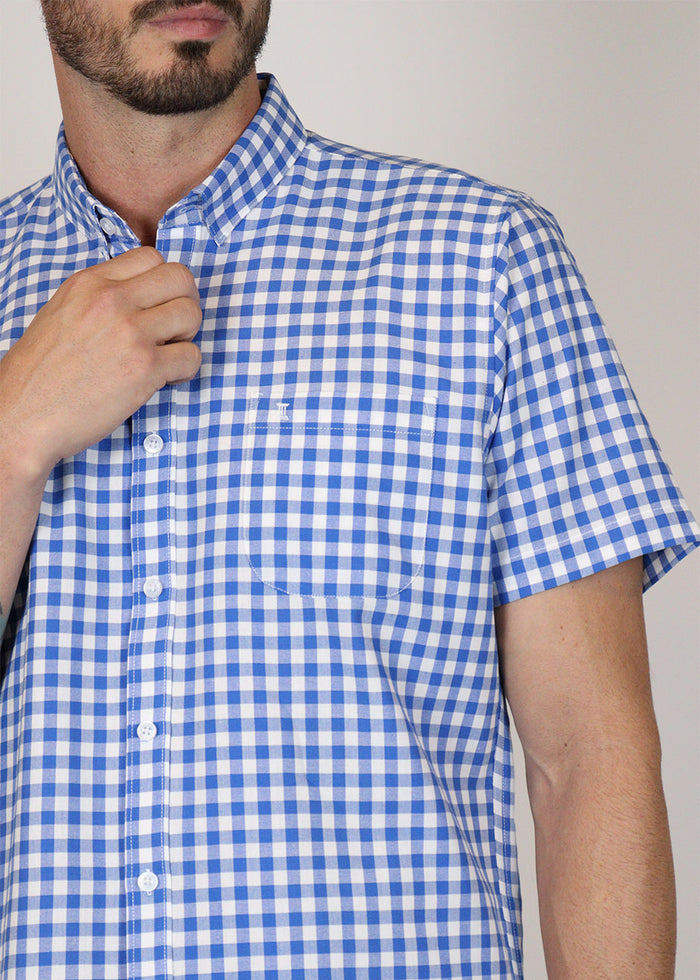 Camisa de Vestir Manga Corta Cuadros Azules Marca Dioro