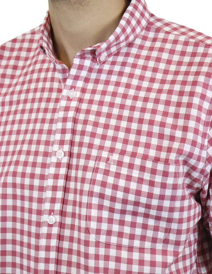 Camisa de Manga Corta de Cuadros Roja