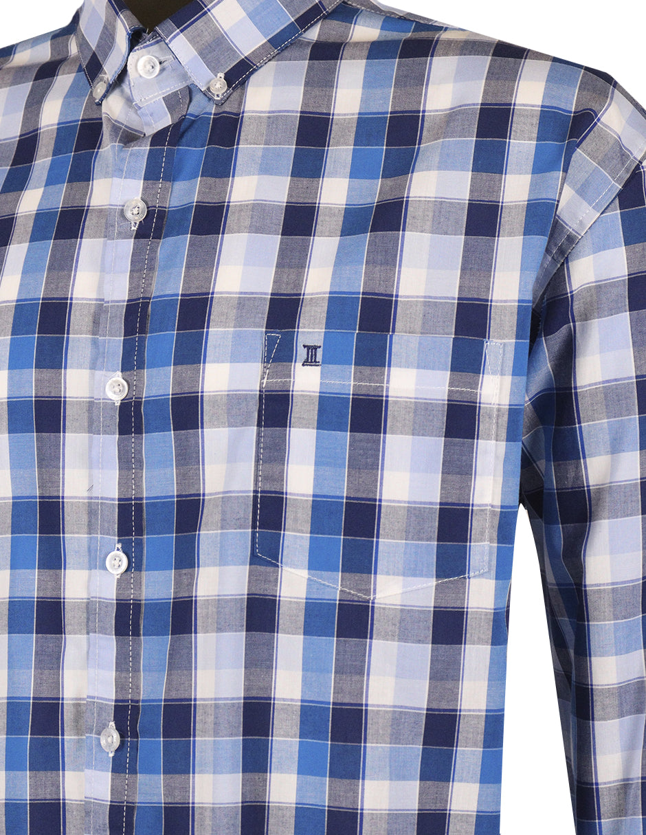 Camisa Cuadros Azul Manga Larga Talla Extra 100% Algodón 2306013