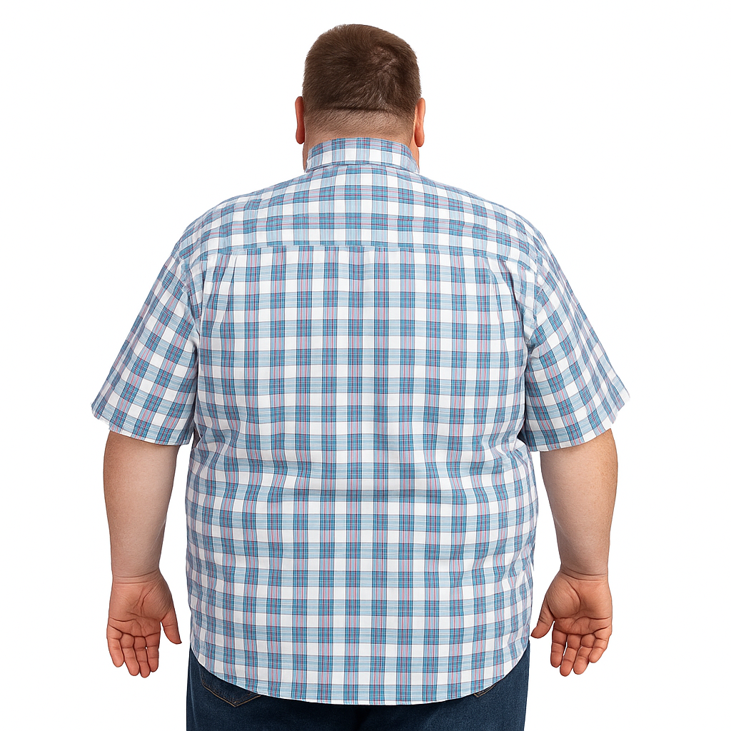 Camisa de Cuadros Azul con Manga Corta Talla Extra 100% Algodón 2306022