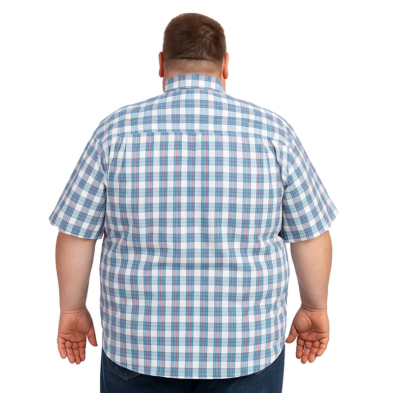 Camisa de Cuadros Azul con Manga Corta Talla Extra 100% Algodón 2306022