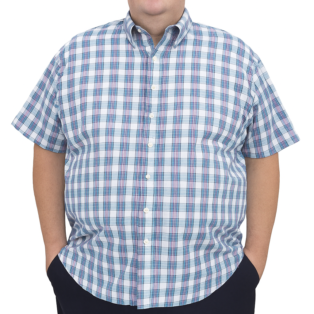 Camisa de Cuadros Azul con Manga Corta Talla Extra 100% Algodón 2306022