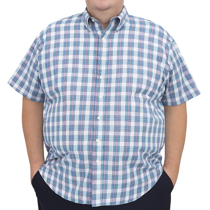 Camisa de Cuadros Azul con Manga Corta Talla Extra 100% Algodón 2306022