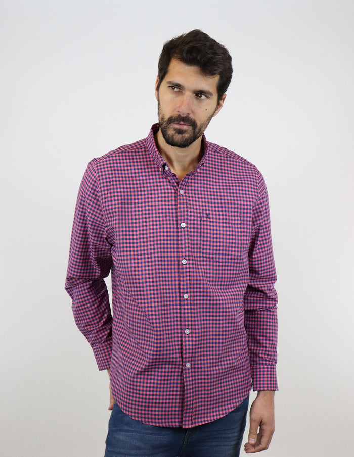 CAMISA MANGA LARGA ROSA CUADROS  REF 2306199