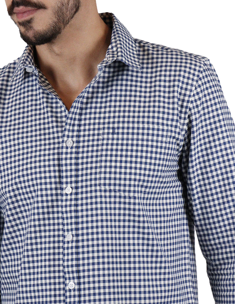 CAMISA MANGA LARGA AZUL CUADROS  REF 2306200