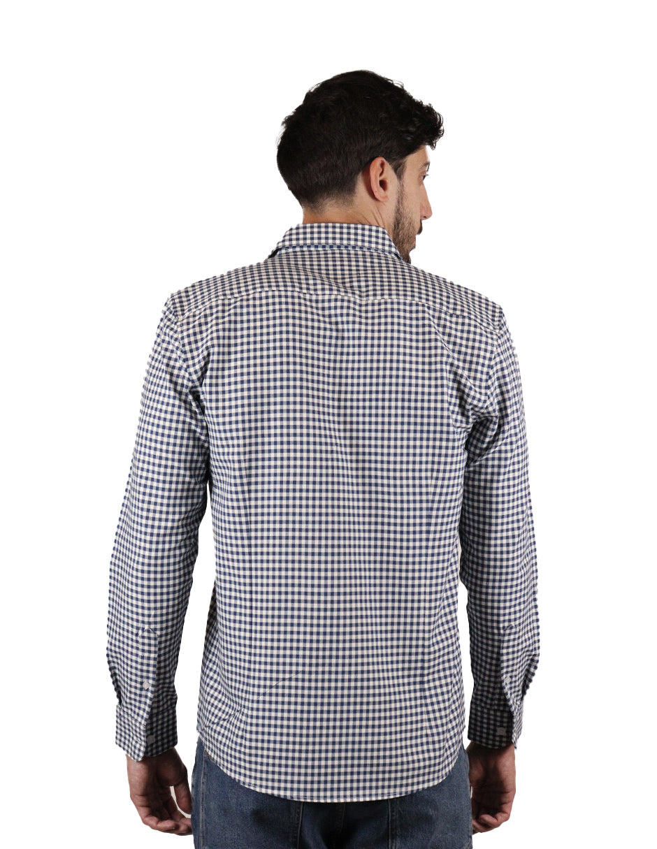 CAMISA MANGA LARGA AZUL CUADROS  REF 2306200