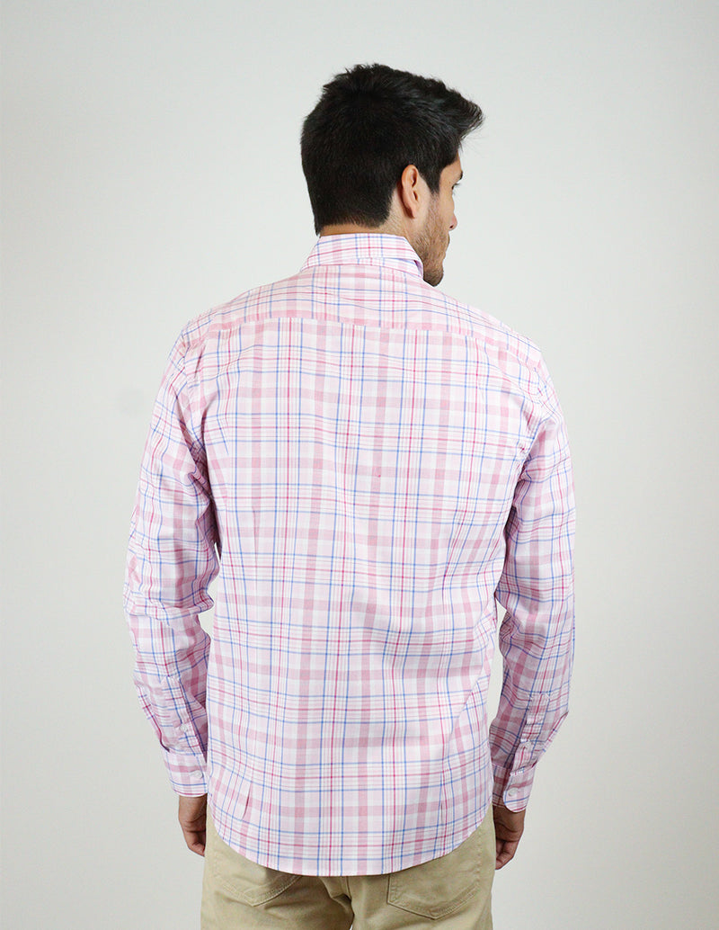 CAMISA MANGA LARGA ROSA CUADROS 100% ALGODÓN REF 2306204