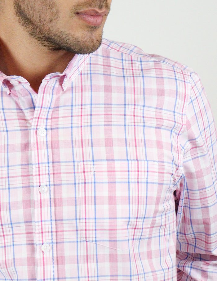 CAMISA MANGA LARGA ROSA CUADROS 100% ALGODÓN REF 2306204