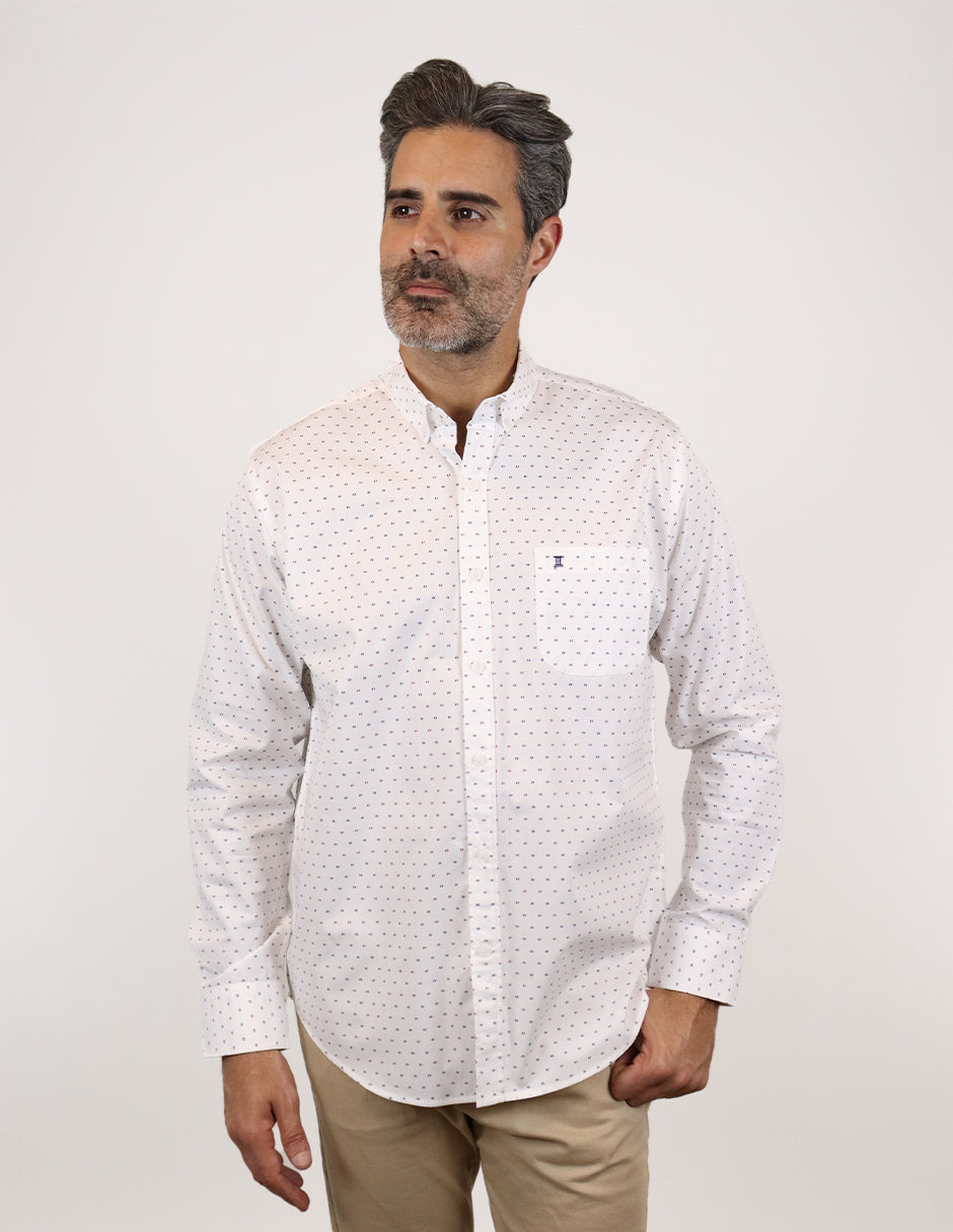 CAMISA MANGA LARGA BLANCO ESTAMPADO 100% ALGODÓN  REF 2306208