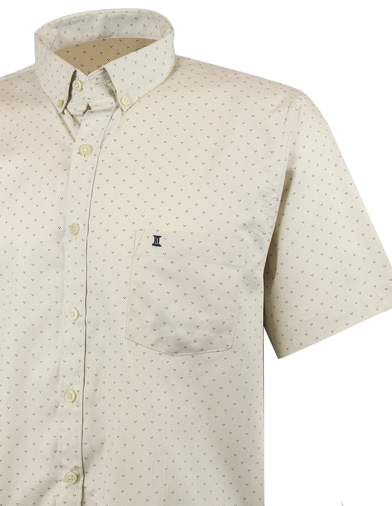 CAMISA MANGA CORTA BEIGE ESTAMPADO 100% ALGODÓN REF 2306214