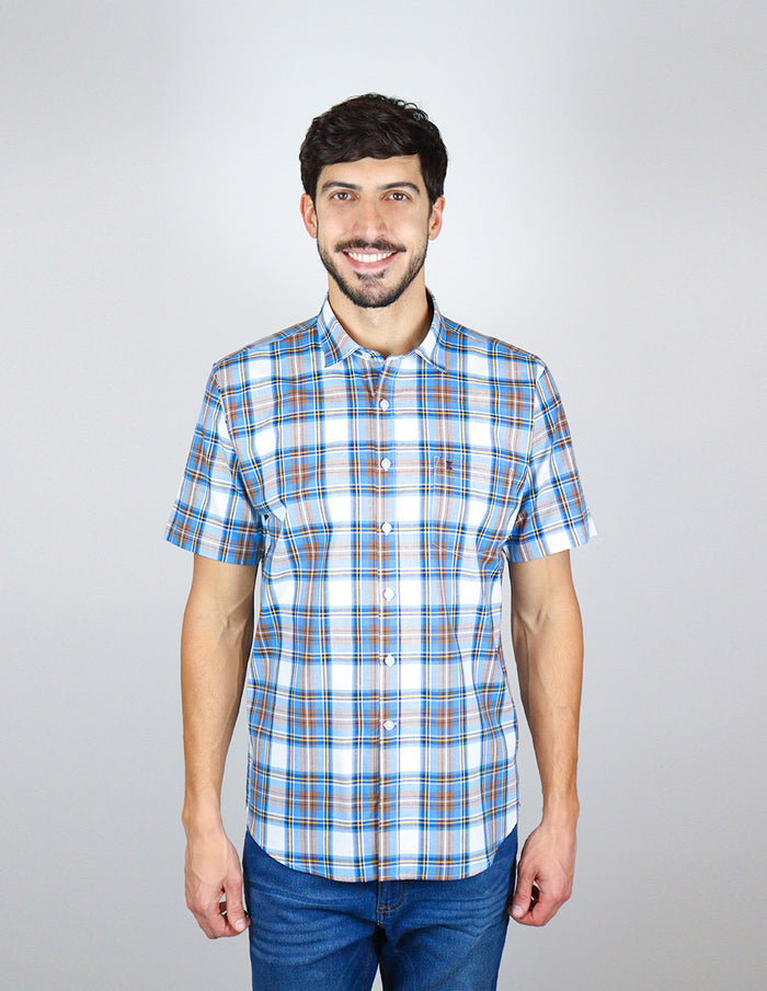 CAMISA MANGA CORTA AZUL CUADROS 100% ALGODÓN REF 2306218