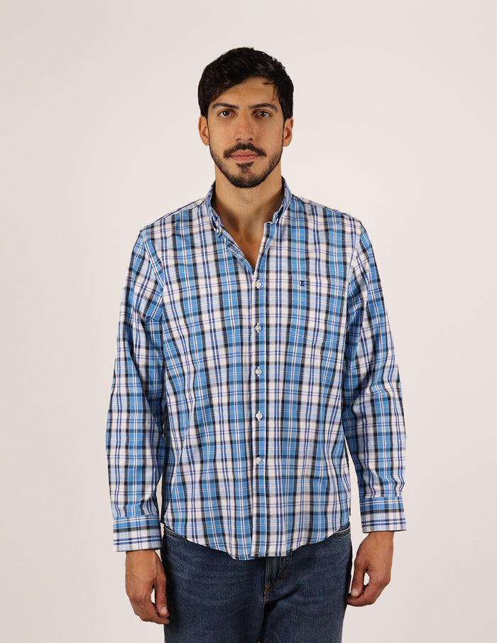 CAMISA MANGA LARGA AZUL CUADROS  REF 2306222