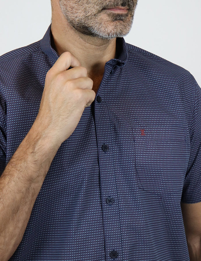 CAMISA CASUAL MANGA CORTA AZUL ESTAMPADO