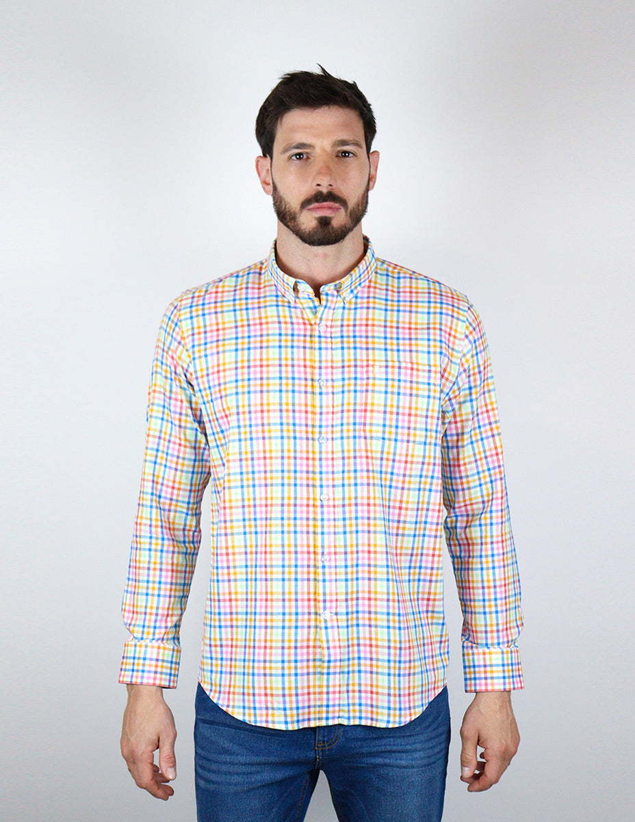 CAMISA MANGA LARGA MULTICOLOR CUADROS 100% ALGODON TALLA REGULAR REF 2 ...