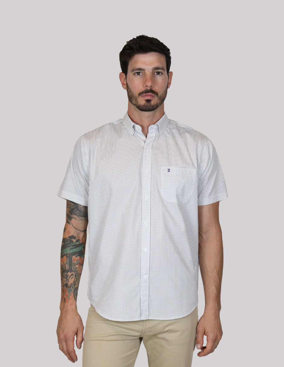 CAMISA MANGA CORTA BLANCA ESTAMPADO 100% ALGODÓN REF 2307264