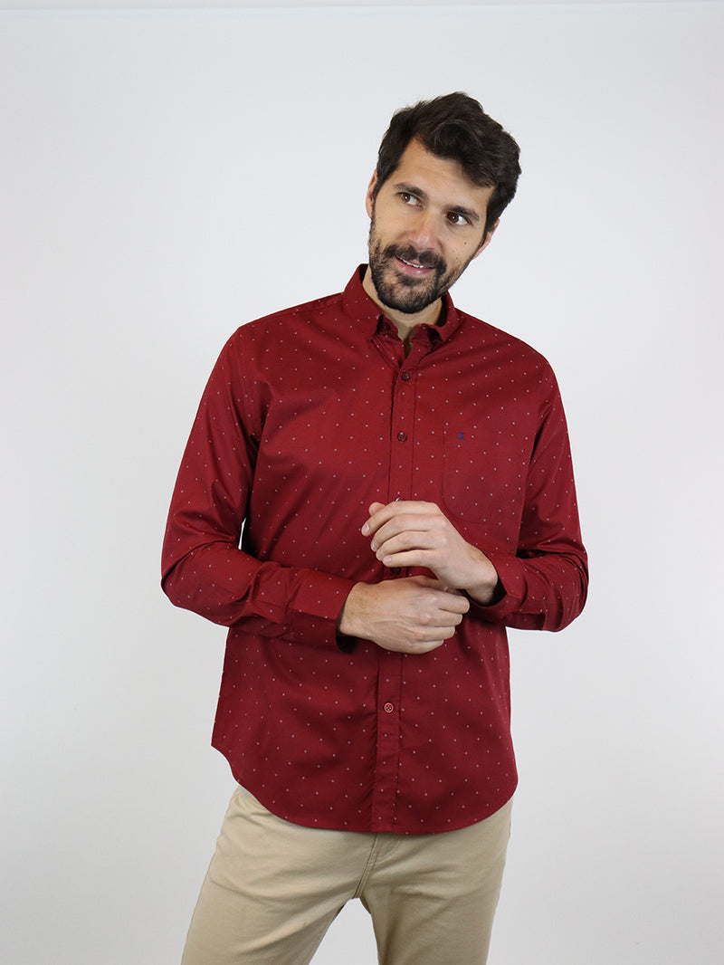 CAMISA MANGA LARGA ROJA ESTAMPADO 100% ALGODÓN  REF 2307266