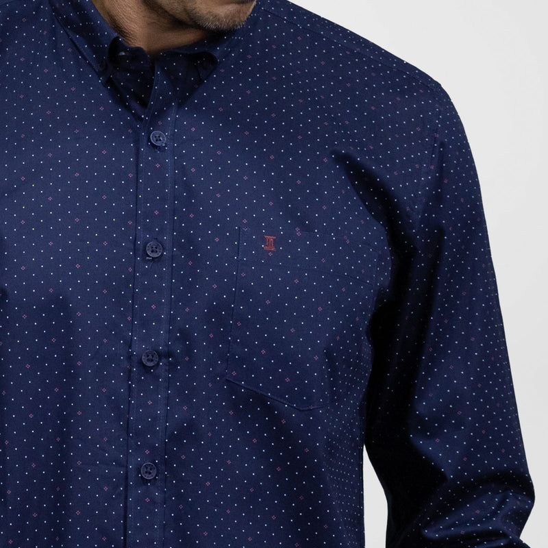 Camisa de Vestir Manga Larga Estilo Estampado Azul